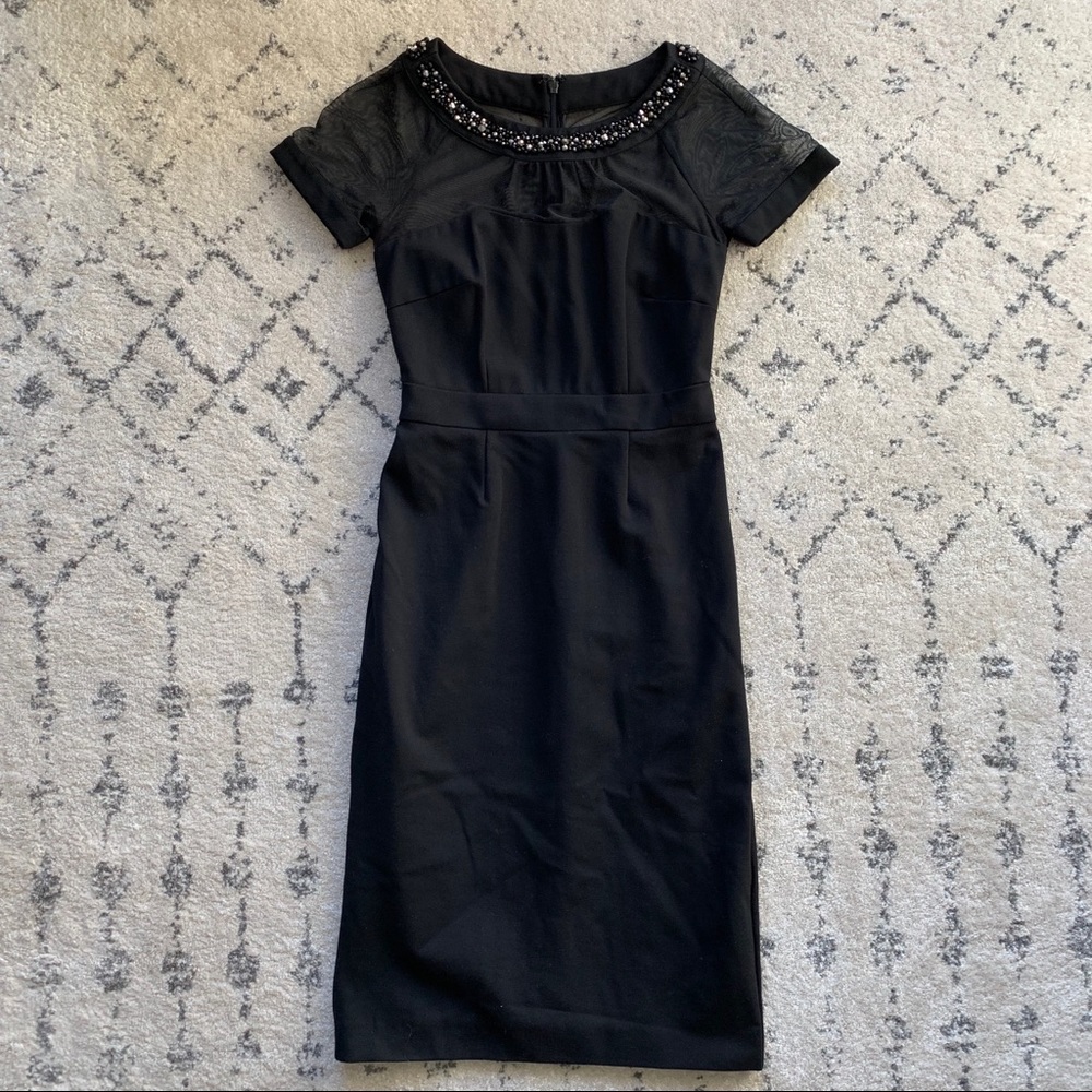 Black midi dress with sheer detail & beading